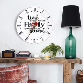 Treble Bee Family Wall Clock -10 Inch Ceramic Clock Gifts for New Home House Warming Rustic Home Decor Vintage Decoration Time Spent with Family is Worth Every Second Clock Large Roman Numerals Silent