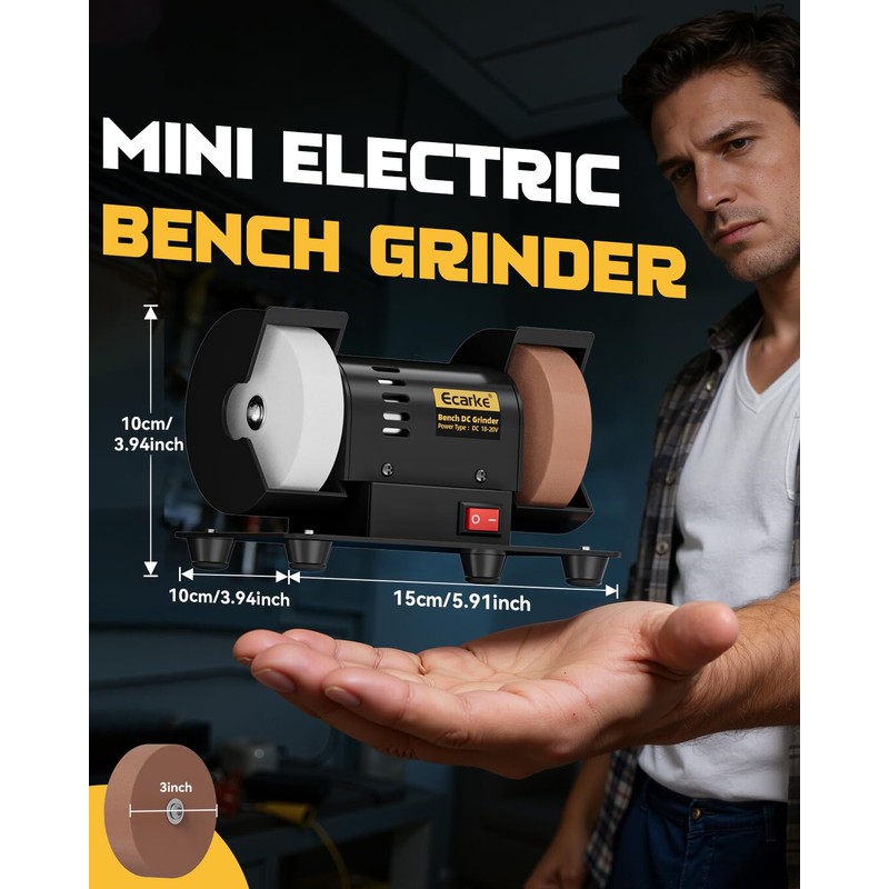 Ecarke 3" Mini Bench Grinder Compatible with Dewalt 20V (Tool