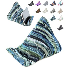 STEPHAN AND THEODORE Handmade Phone Pillow Holder - The Wedge Mobile Device Stand - Fabric Phone Stand for All iPhones, All Smartphones! 7 x 6.1 x 5.5 Inches (Comet Rain Blue-Green)