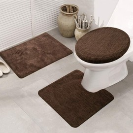 MIFXIN Bathroom Rug Set 3 Pieces Non-Slip Soft Bathroom Mats Area Rugs, Rectangular Floor Mat, U-Shaped Bath Mat, Toilet Lid Cover (Coffee)