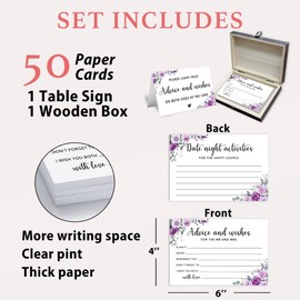 BHTPNG Bridal Shower Games, Advice And Wishes For The Mr And Mrs - Wedding Advice Cards And Box For Bridal Shower Decorations, Wedding Guest Book(Purple Rose) -A02