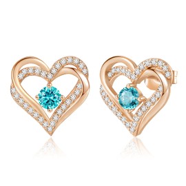 CDE Earrings for Women 925 Sterling Silver Forever Love Heart Rose Gold Plating Birthstone Jewellery Gift with 5A Cubic Zirconia Gift for Her, Silver, Rose gold 12-dec.