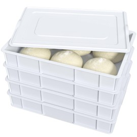 Dehouse 4-Pack Commercial Pizza Dough Proofing Box Tray with lid, Plastic Pizza Dough Container