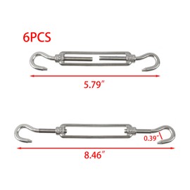 Risbay 6PCS Silver M5 Stainless Steel Hook and Hook Turnbuckles for Cable Wire Rope Tension Adjustable Turnbuckle Wire Rope Tensioner