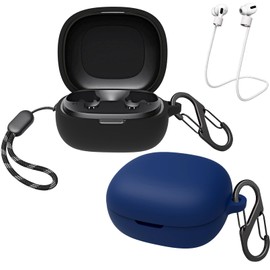 [2 Pack] easyBee Case Compatible with Soundcore P20i Charging Cover, with 2 Keychain and 2 Anti-Lost Strap, Soft Liquid Silicone Ultra Thin Shockproof Protective Kit - Black Blue