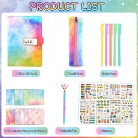 HULASO Diary with Lock, Diary with Code for Girls, Gifts for Girls from 6+ Years, Diary Girls Set, Pen Stickers, Scrapbook Paper, Pencil Case for Travel Journal, Study Notes
