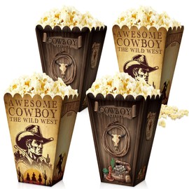 12PCS Cowboy Goodie Bags Western Theme Party Decorations Wild West Favors Box Rodeo Cowgirl Hat Popcorn Boxes for Cowboy Birthday Baby Shower Party Supplies