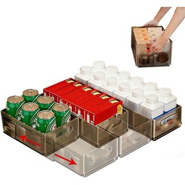 3PK Contenedores organizadores de despensa de plástico, Organizador de refrigerador deslizante apilable tipo cajón sin BPA,para nevera, armarios y despensa (Pequeño)