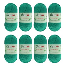 8 Skeins Crochet Knitting Yarn 70% Rayon derived from Bamboo, 30% Cotton Superfine Fingering Weight Sunny Cat Cotonnio Imported (Deep Turquoise)