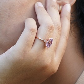 925 Sterling Silver Rose Gold Plated Designer Ring for Women Purple Amethyst Gemstone Modern Fashion Jewellery Cubic Zirconia Rings Gift for Her, Gemstone Precious metal gemstone, Amethyst