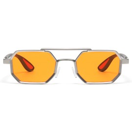 LJCZKA Small Square Pilot Sunglasses for Women Men Retro Double Bridge Sunglasses Metal Frame 70s Vintage Shades UV400 Protection