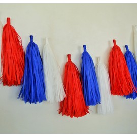 4 of July Tissue Tassels 10 Tassels 8 Feet Strings of Tassels