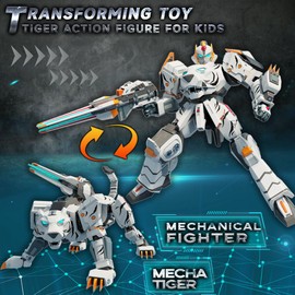 Animal Turn into 10" Robot Toys Tiger Action Figure for Kids Deformation Assembly Robot for Boys & Girls Ages 6-12 (Grey)