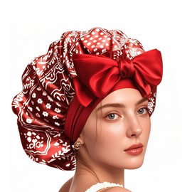 YENTEN Satin Hair Cap for Women, Double Sided Silk Bonnet for Sleeping, Sleep Cap, Hair Protect for the Night Bonnet with Elastic Band, Red