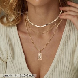 Layered Initial Necklaces for Women, 14K Gold Plated Layering Snake Choker Necklace Paperclip Chain Necklace for Women Square Letter I Initial Necklace Layered Gold Necklaces for Women Jewelry Gifts