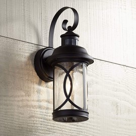 Capistrano Mission Outdoor Wall Light Fixture LED Black Hanging 12.75" Motion Security Sensor Dusk to Dawn Exterior House Porch Patio Outside Deck Garage Yard Front Door Home - John Timberland