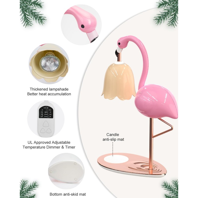 CODOGOY Fragrance Candle Warmer Flamingo Lamp with Timer, Dimmable, Halogen,
