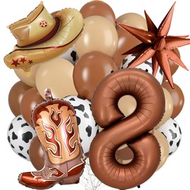 Western Cowboy Party Decorations, 40 Inch Foil Brown Number 8 Balloons, Latex Cowboy Balloons for Cowboy Birthday Party Decorations for Boy