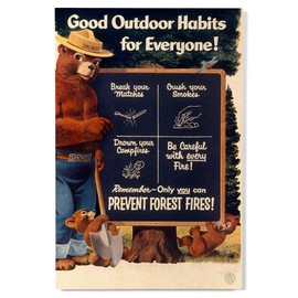 Lantern Press 12x18 Inch Premium Wood Sign, Ready to Hang Wall Decor, Smokey Bear, Good Outdoor Habits, Vintage Poster