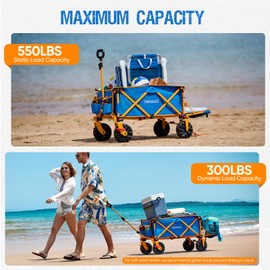 Old Bahama Bay 49" L Extra Long Beach Wagon with Tailgate,Big Wheels with Brake for Sand, Collapsible Utility Beach Cart Heavy Duty Folding Wagon,Ideal for Outdoor Sand Camping Garden Pet