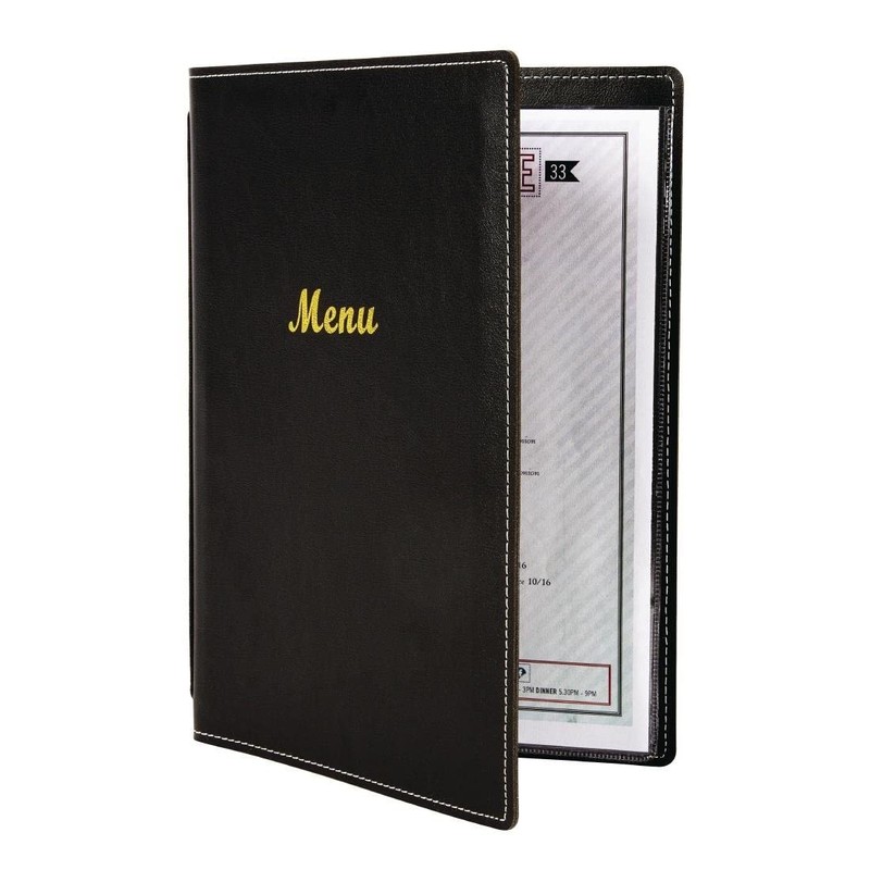 Olympia Leatherette Style 4-Page Menu Cover, Black A4