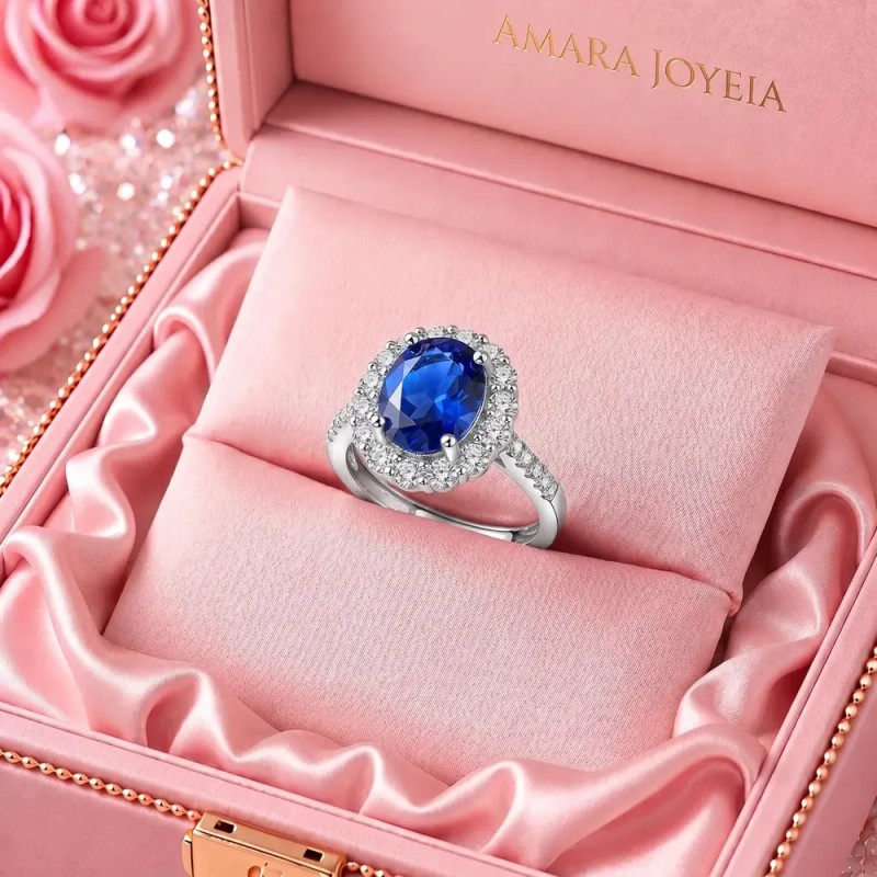 anillo de compromiso plata - Anillo Compromiso Ajustable Zafiro Azul