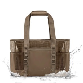 Yarwo Boat Gear Tote Bag, 35.5L Waterproof Boat Accessories Organizer with Marine-grade Coated Mesh and Wet Dry Pockets, Marine Storage Bag for Boating, Kayaking, Fishing, Trunk, Camping, Brown