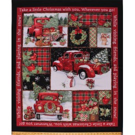 Springs Creative 36" X 44" Panel Red Trucks Christmas Collage Holiday Cotton Fabric Panel D400.03