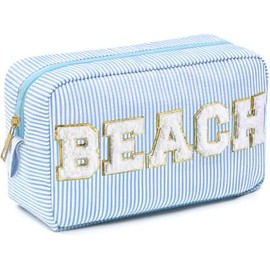 Cosmetic Bag Organizer Travel, Compact Lightweight Accessory for Travel and Daily Use - Sanwuta Seersucker Beach Seersucker Makeup