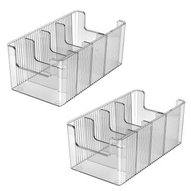 JessLab U-Shape Makeup Organizer, 4-Compartment PET Cosmetic Storage Box with Removable Dividers, Stackable Design for Bathroom Counter and Desk, 2 Pack