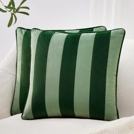 MONDAY MOOSE Decorative Throw Pillow Covers Cushion Cases, Set of 2 Soft Velvet Striped Piping Edge Designs, Pillow Inserts Not Included (Green/Light Green, 18x18 inch)