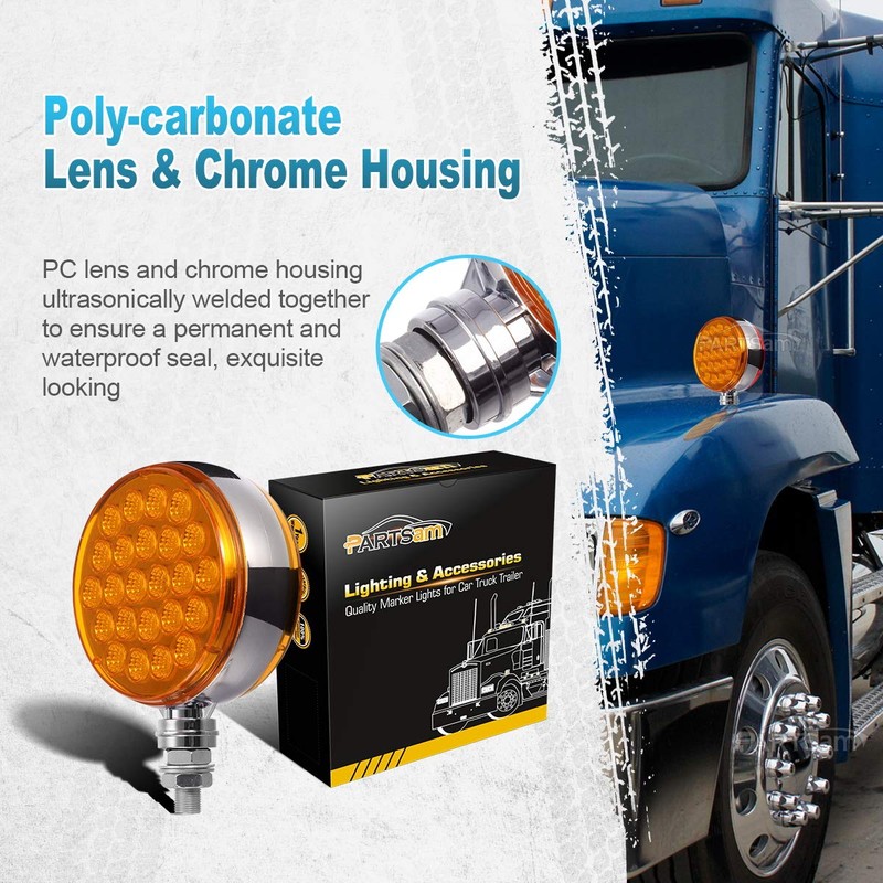 Partsam 2pcs Round Double Face Amber 48LED Pedestal Fender Rear
