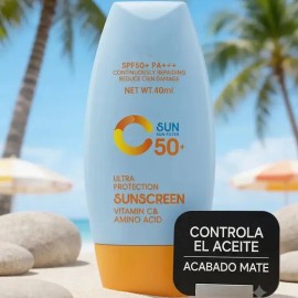 QUANNAProtector Solar Facial con Colágeno y Vitamina C, SPF 50+, Acabado Mate Invisible, Resistente al Agua, 40ml. Prote