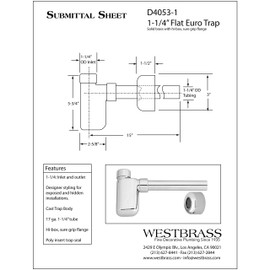 Westbrass D4053-1-62 1-1/4" x 1-1/4" Flat Euro Trap with High Box Flange, Matte Black