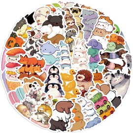 Pack of 50 Animal Stickers Car Laptop Phone Guitar Skateboard Motorcycle Bicycle Animal Stickers Set Vinyl Waterproof Aesthetic Stickers for Teenagers Children Adults