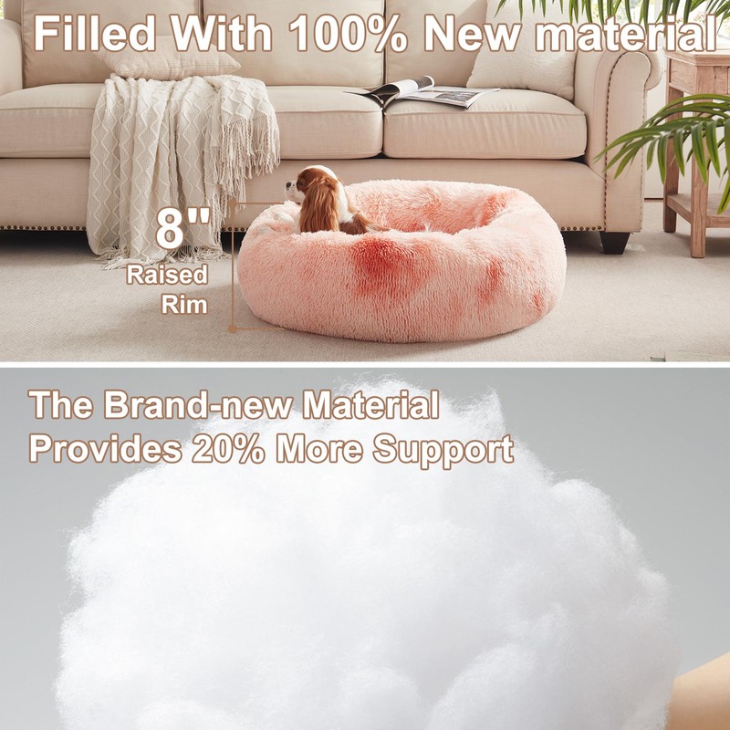 BedStill 30 inches Donut Dog Bed for Medium Dogs,Calming Fluffy