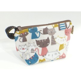 Cosmetic Bag, Toiletry Bag - (Multicolored Cat Motif) - 6 L x 4 W