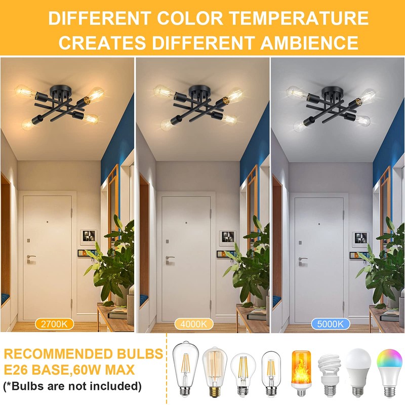 SunRider Industrial 4-Light Semi Flush Mount Ceiling Light Fixture, Modern