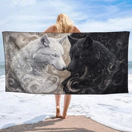 YISUMEI Black And White Wolf Beach Towels for Adults Extra Large 180 x 90 cm, Microfibre Lightweight Quick Dry Towel for Swimming Pool Cruise Travel Sports Camping