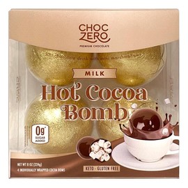ChocZero Hot Cocoa Bombs, Zero Sugar Added, Keto Milk Chocolate, Kid Friendly Way to Make Hot Chocolate, Filled with Sugar Free Marshmallows (4 Count)