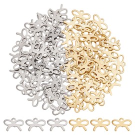 Unicraftale 100Pcs 2 Colors Bowknot Charms Stainless Steel Bow Tie Pendants Mini Bow Dangle Charms Jewelry Findings with Loops for DIY Earrings Bracelets Jewelry Making Valentine's Day Gift