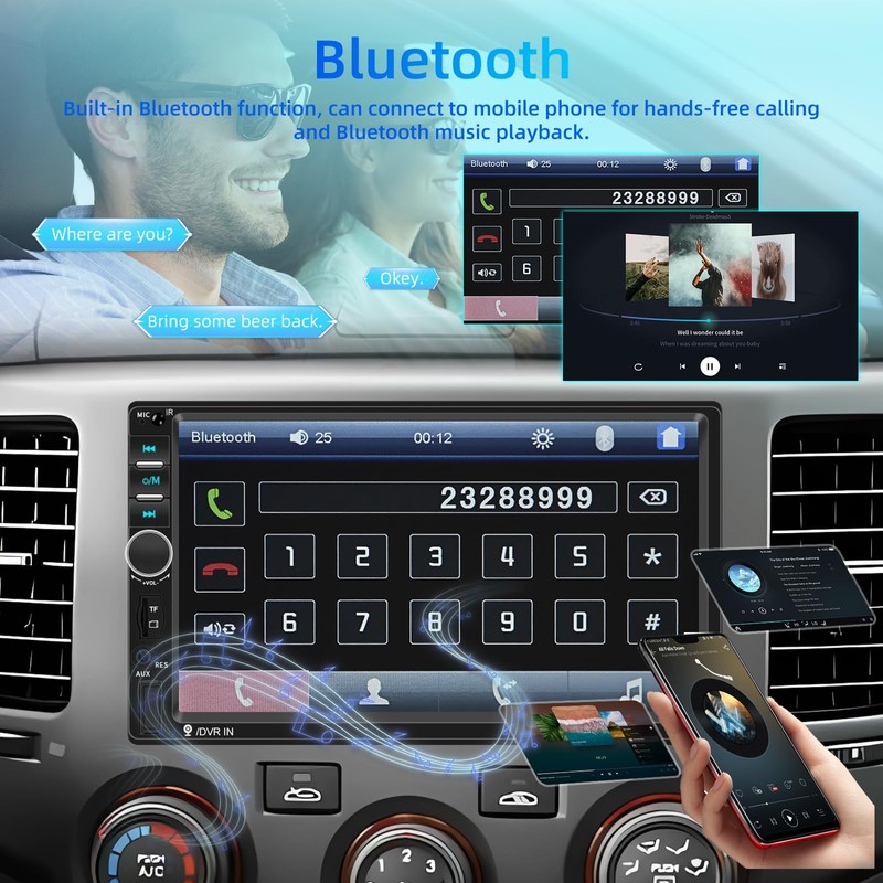 NHOPEEW Double Din Bluetooth Car Stereo - 7 Inch HD