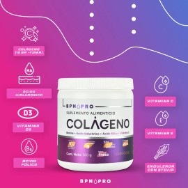Colágeno Hidrolizado BPN PRO en Polvo con Ácido Hialurónico y Ácido Fólico, Sabor Fresa 360g Mejora tu Salud y Belleza, Fortalece Articulaciones, Piel Radiante, Suplemento Nutricional de Alta Calidad