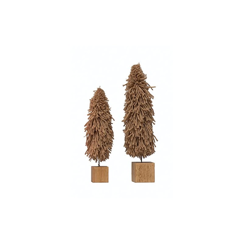Fabric Yarn Tree with Wood Block Base, Tan