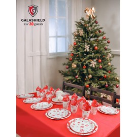 Galashield Christmas Paper Plates and Napkins with Cups and Tablecloth | Christmas Disposable Dinnerware Set | Supplies for 30 Guests