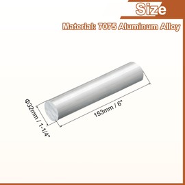 sourcing map 1 1/4"(32mm) Dia Round Aluminum Rod, 6"(153mm) Long 7075 Aluminum Round Rod Solid Lathe Bar Stock for Industry Construction DIY Crafts