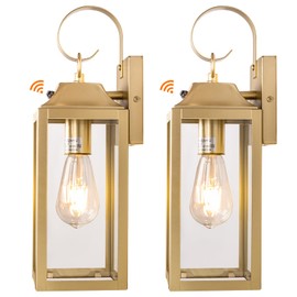 Yolsunes Dusk to Dawn Wall Lights 2 Pack, Gold Outdoor Light Fixtures, 15 Inch Exterior Wall Sconces Waterproof, Large Outside Lights for House, Modern Wall Lanterns Clear Glass