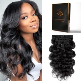 Tandulo Clip in Hair Extensions Real Human Hair Body Wave 1B Natural Black Clip in 100% Brazilian Remy Human Hair Extensions 8pcs Per Set with 18 Clips Double Weft 24 Inch 120g/3.6oz