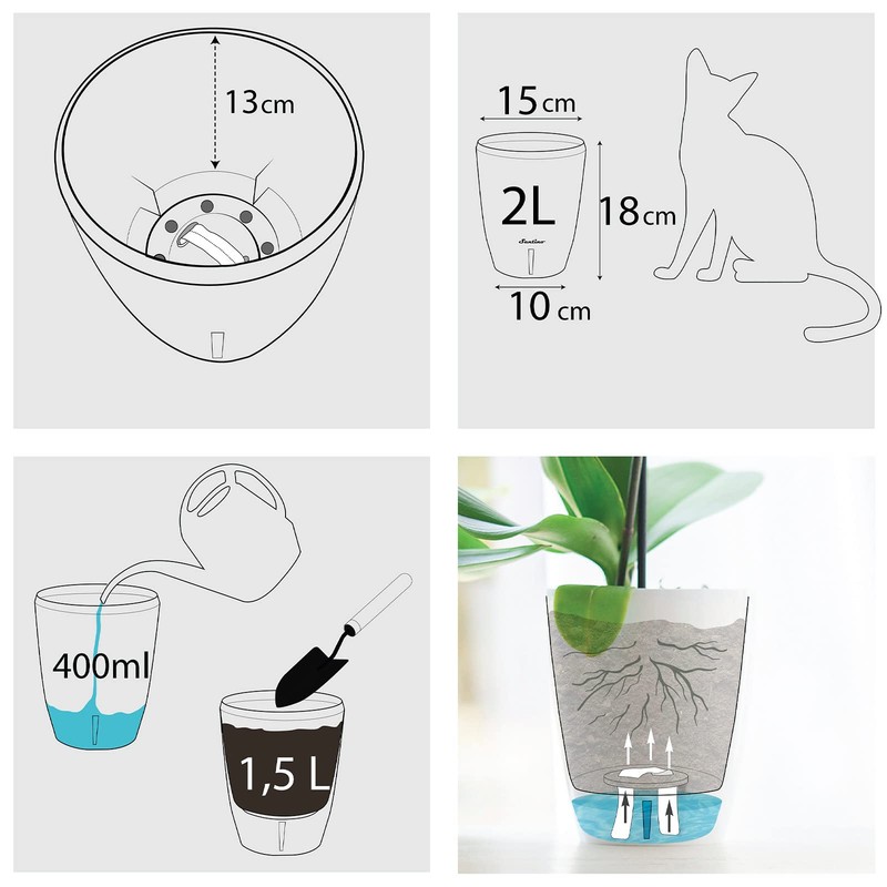 SANTINO Orchid Pot Diameter 15 cm Self-Watering Pot with Wick