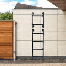 Wall/Floor-Mounted Ladders for Home, Basement Window Well Egress Exit Ladder, Metal Step Ladder for RV Attic Bunk Bed, Loft Steps for Dorm Beds, 2 Steps Ladder for Attic Stairs (Black, 2 Steps)